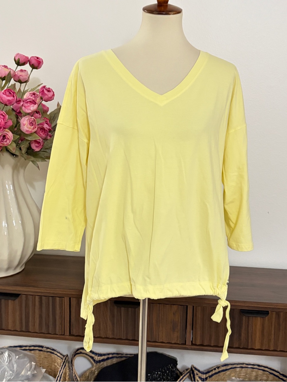 Calvin Klein Performance V-Neck Drawstring Hem Tunic Top - Light Yellow